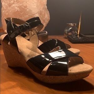Bass Shaylin Patent Cork Wedge Sandals